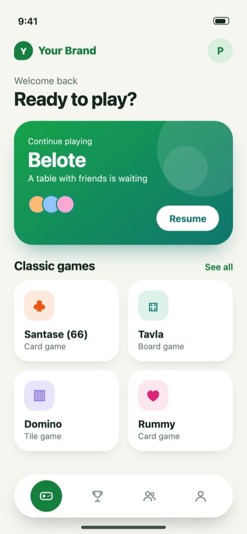 The same games solution in a third brand: a light, friendly games app